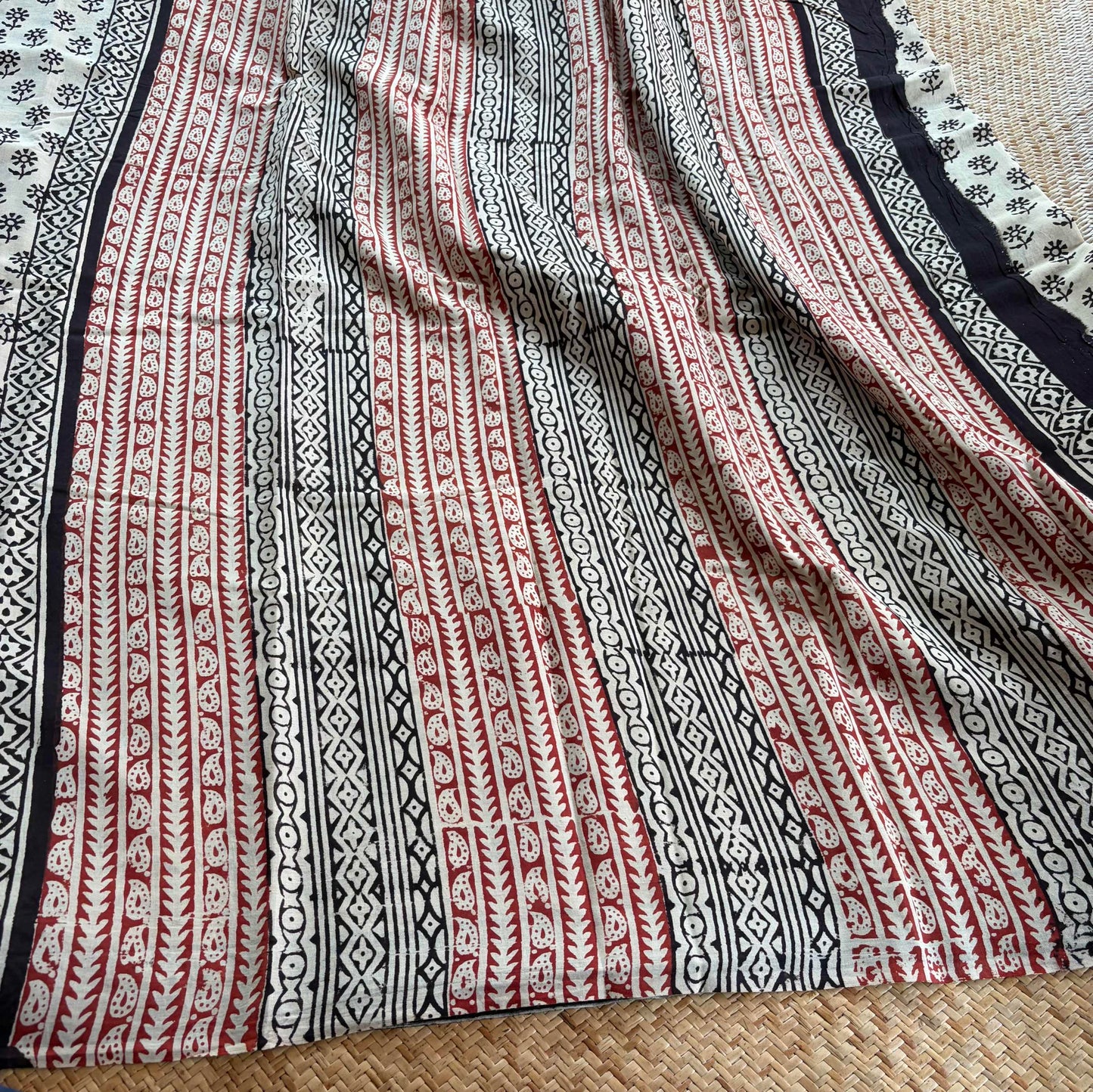 Mul Mul Cotton saree, Hand Block Printed, Cream