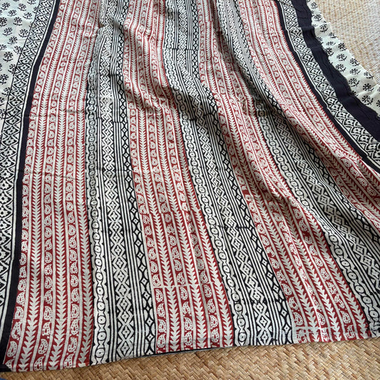 Mul Mul Cotton saree, Hand Block Printed, Cream