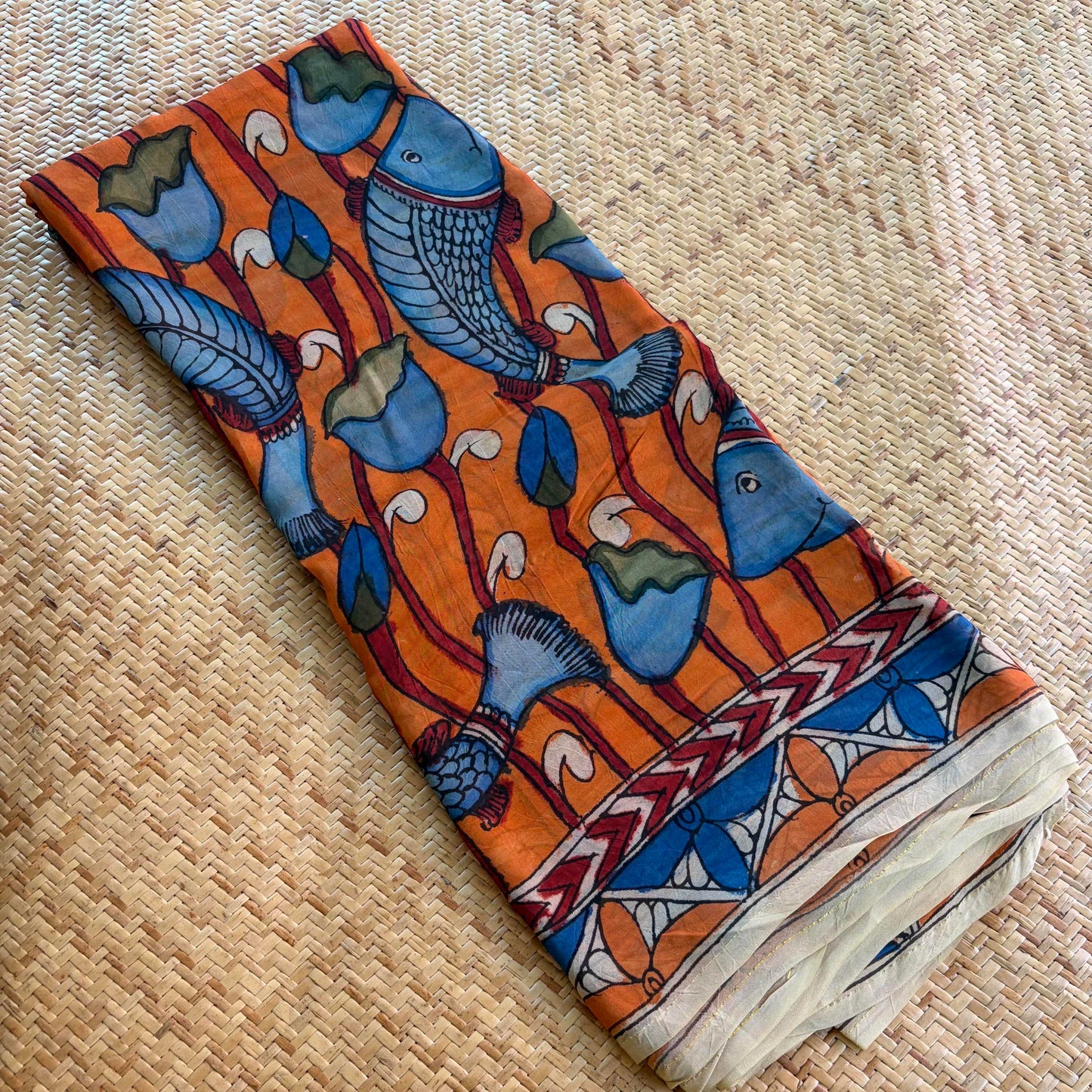 Multicoloured Kalamkari Hand Painted on Organza silk
