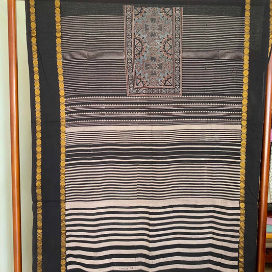 Ajrak Sungudi 2 Piece Salwar Suit Material, Black