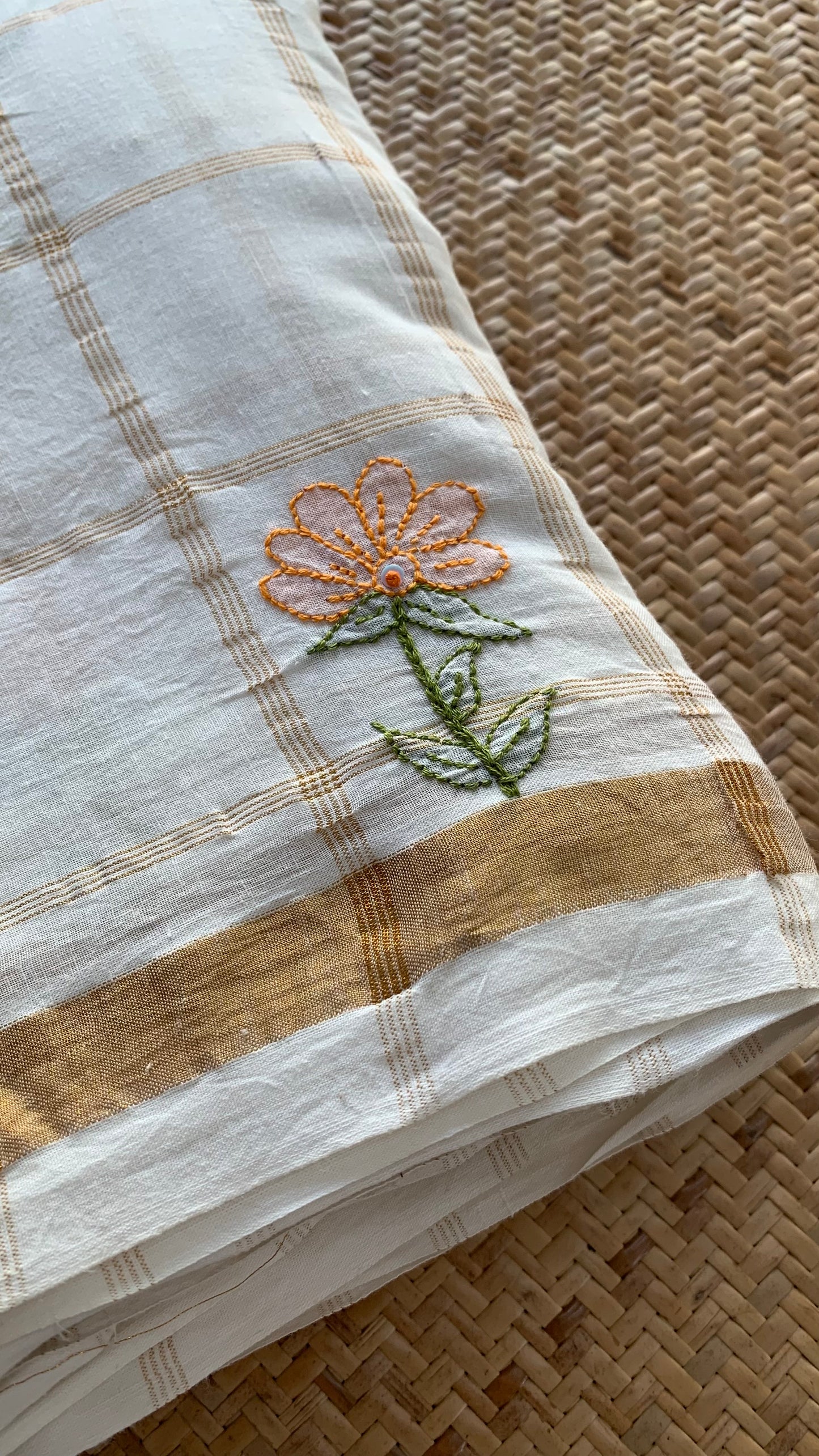 White with orange Colour thread Shadow embroidery