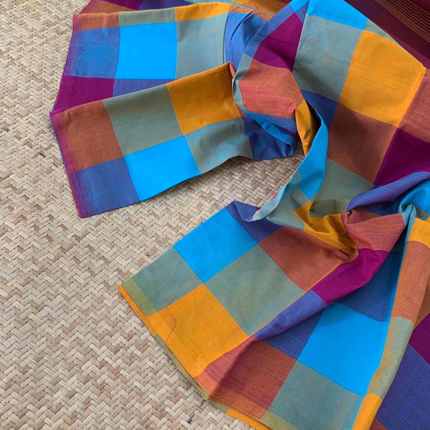 Kanchipuram Cotton Saree, Handwoven Checked Saree