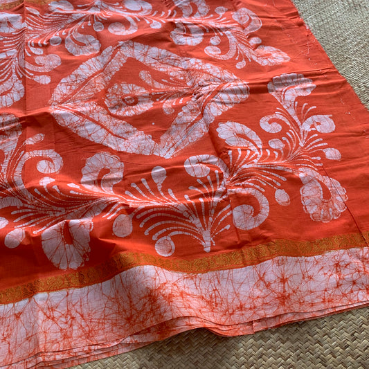 Wax Print Sungudi Saree, Orange