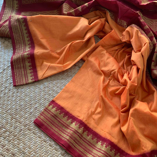 Orange, Kalyani Silk Cotton.