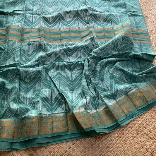 Pastel Sage Green, Hand Crafted Nui Shibori Sungudi Cotton Saree