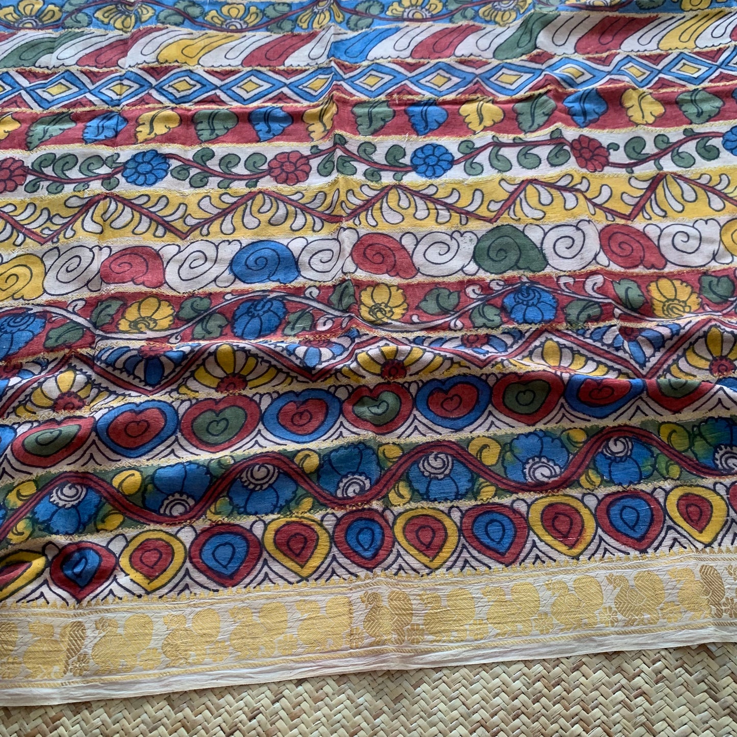 Multi Colour, Kalamkari Hand Painted on a Madurai Sungudi Cotton CUT FABRIC