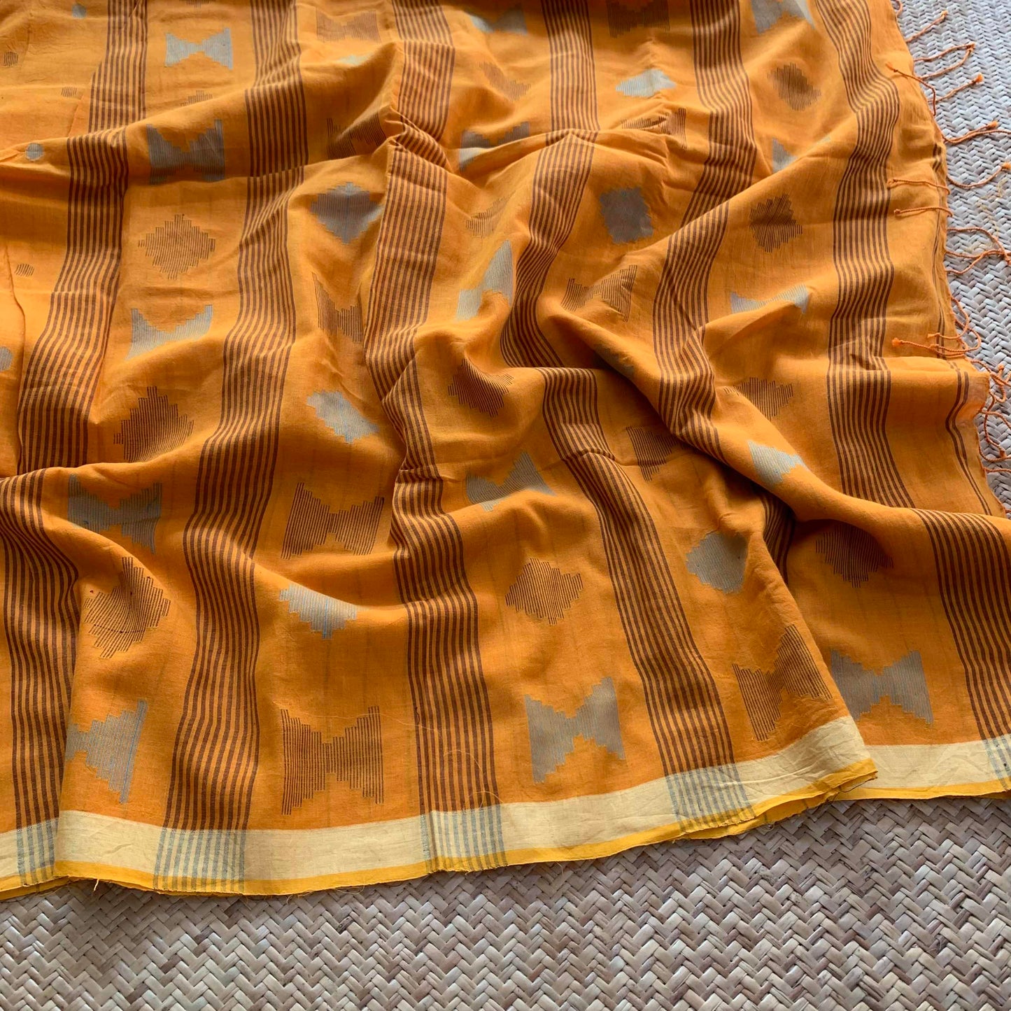 Mango Yellow, Handwoven Jamdani Soft cotton Saree