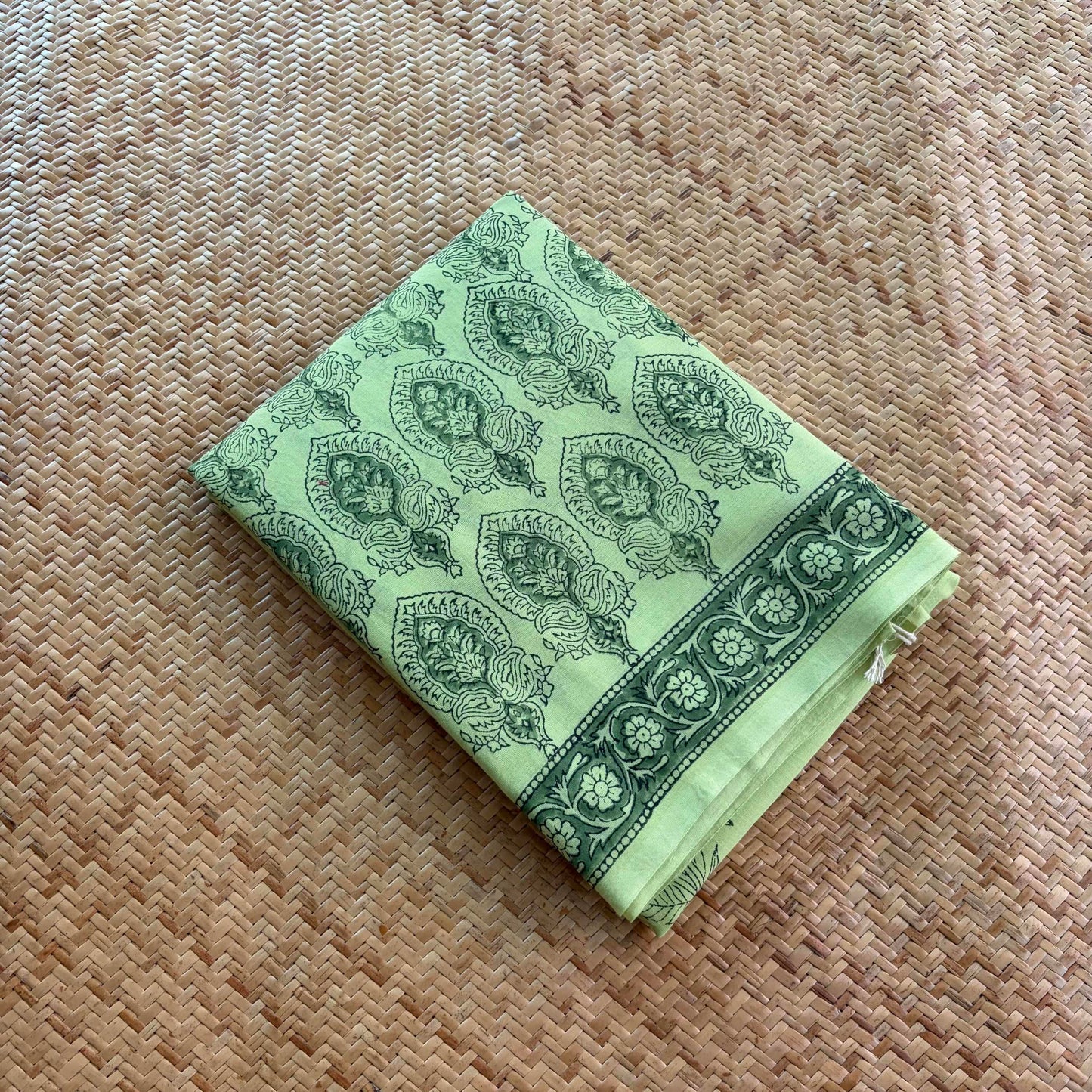 Mul Mul Cotton saree, Hand Block Printed, Pastel Green