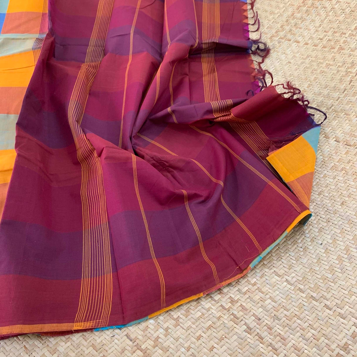 Kanchipuram Cotton Saree, Handwoven Checked Saree