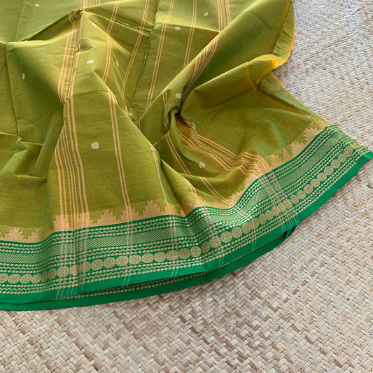 Chettinad Cotton Saree, Green Saree with Thread Border