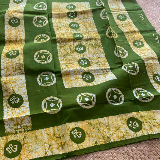 Green Wax Print Sungudi Saree