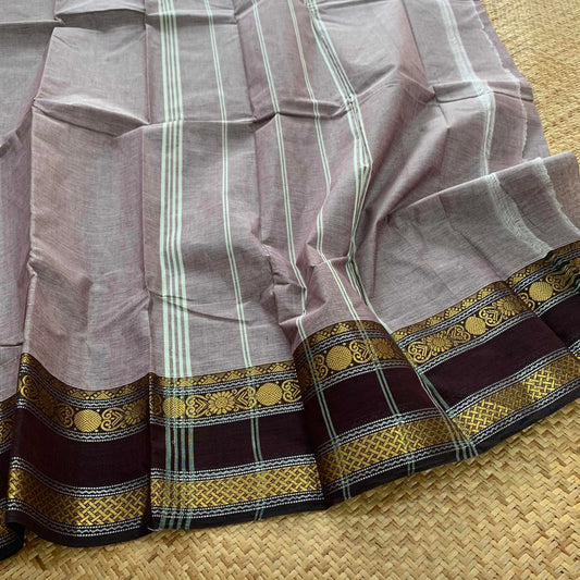 Chettinad Cotton Saree, Grey Saree With Zari Border