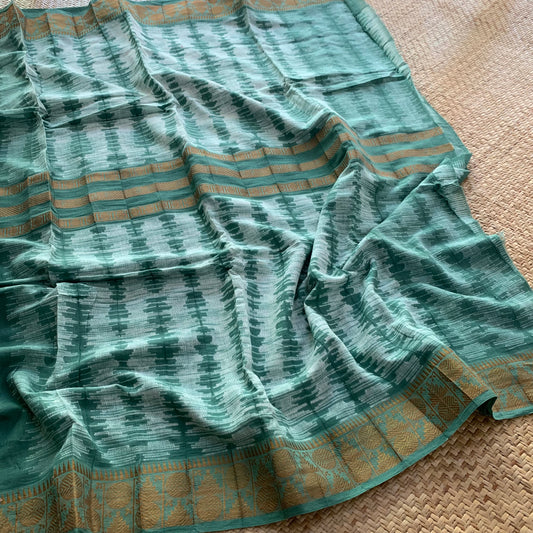 Pastel Green, Hand Crafted Shibori Sungudi Cotton Saree