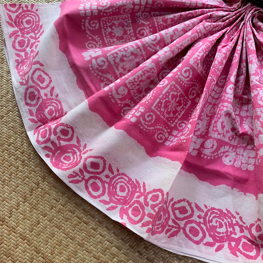 Pink Wax Print Sungudi Saree