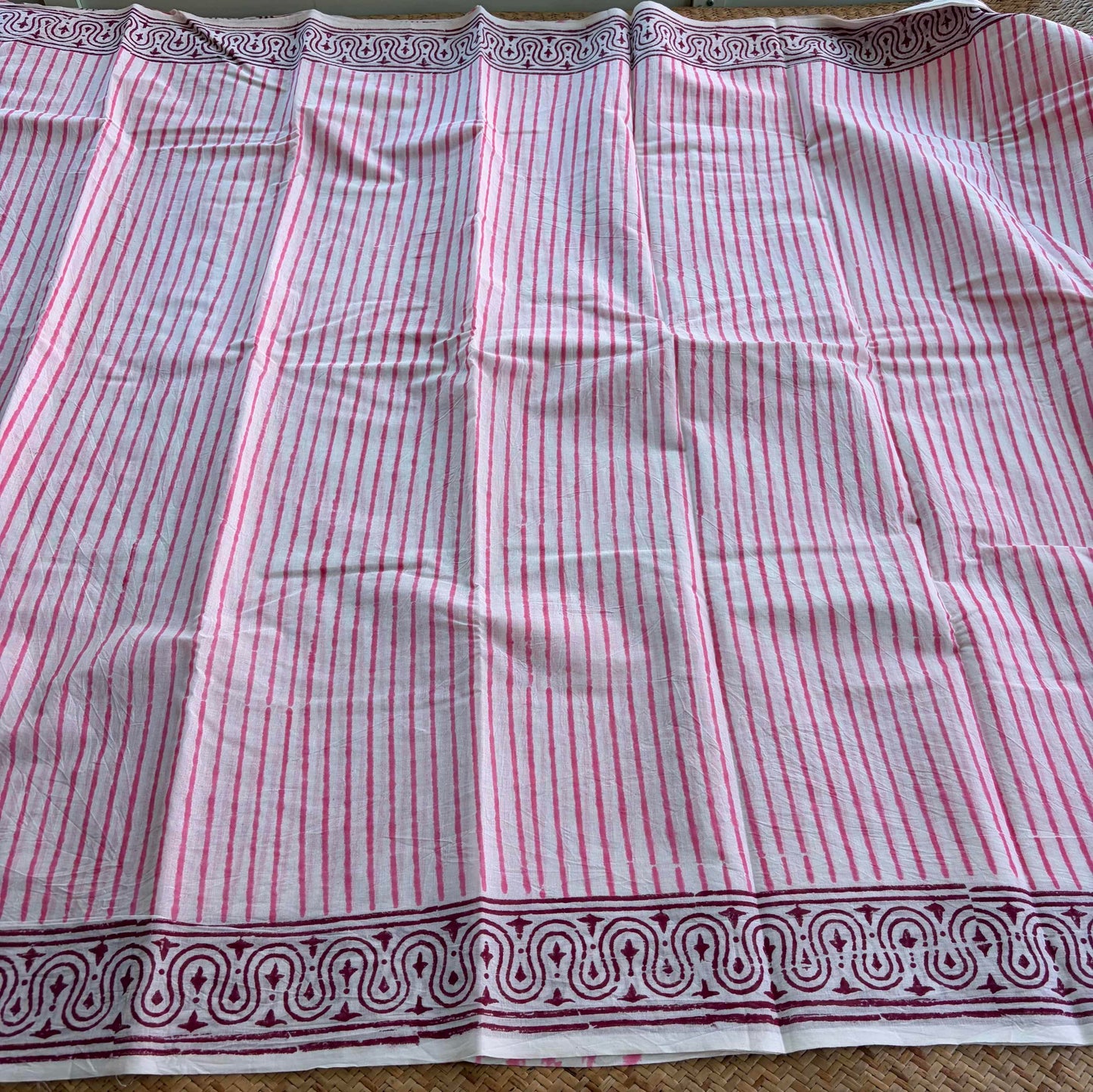 Mul Mul Cotton saree, Hand Block Printed, White