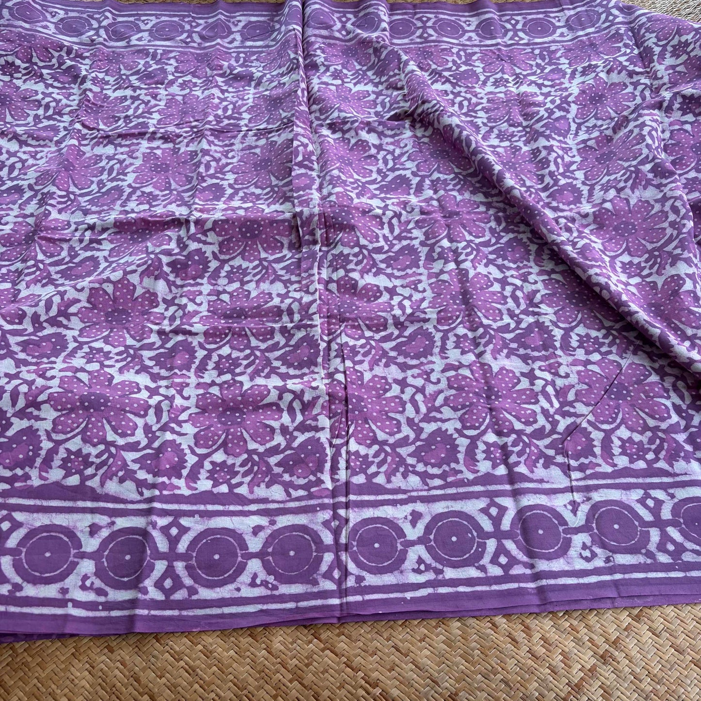 Mul Mul Cotton saree, Hand Block Printed, Purple