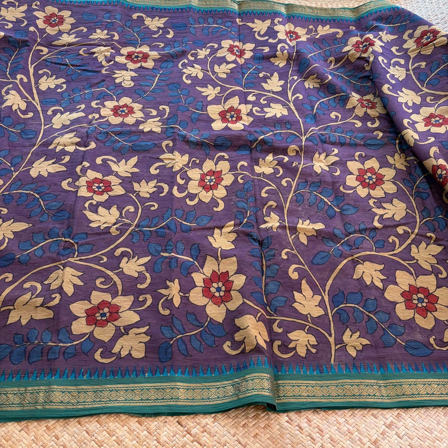 Purple Kalamkari Hand Painted on Chettinad Cotton saree