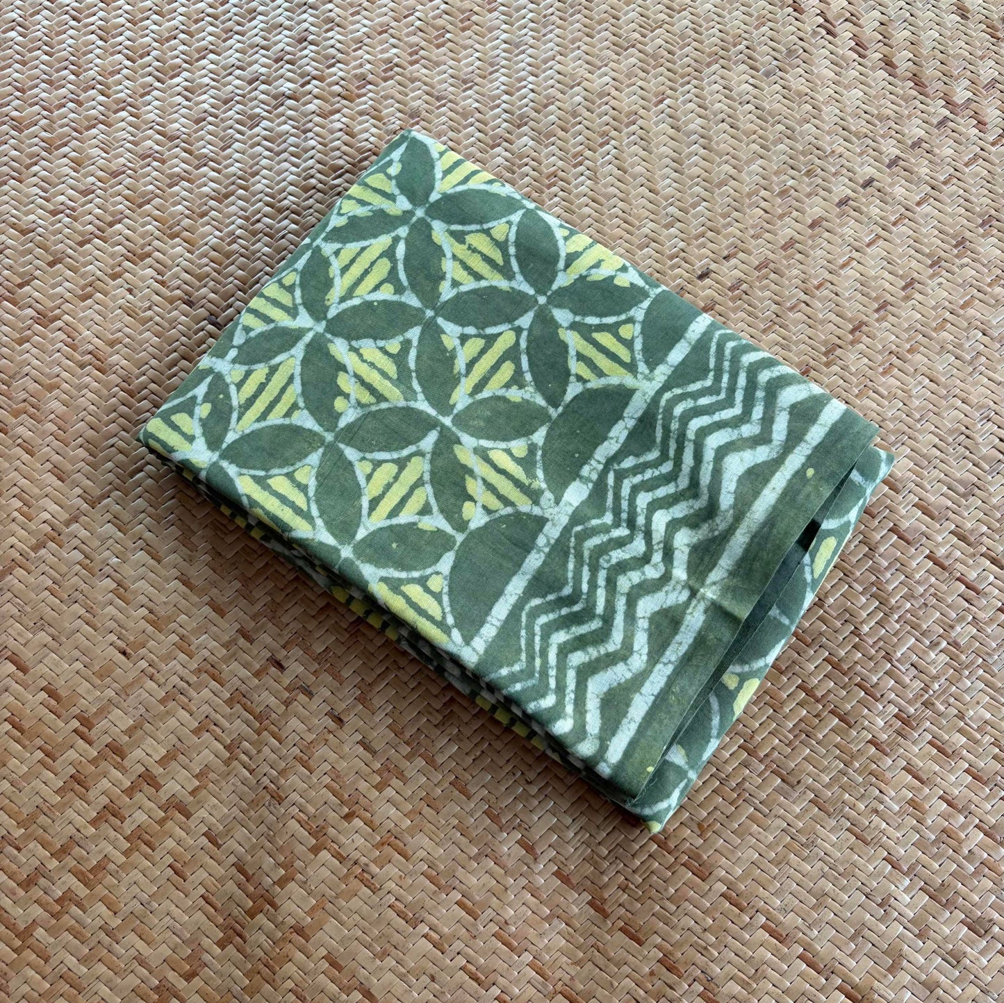 Mul Mul Cotton saree, Hand Block Printed, Green
