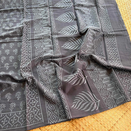 Mul Mul Cotton saree, Hand Block Printed, Elephant