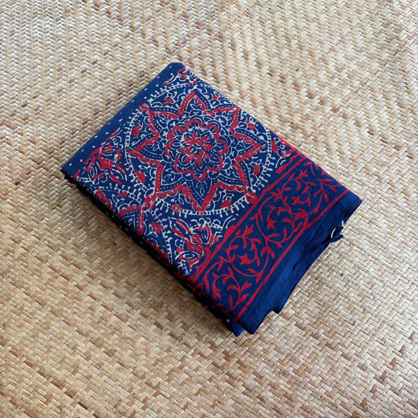 Mul Mul Cotton saree, Hand Block Printed, Blue