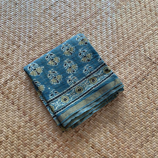 Sea Green, Natural Dyeing Ajrak Hand Block Printed Cotton Cut Fabric