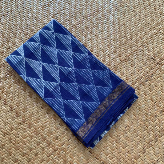 Blue, Hand Crafted Nui Shibori Sungudi Cotton Blouse Piece