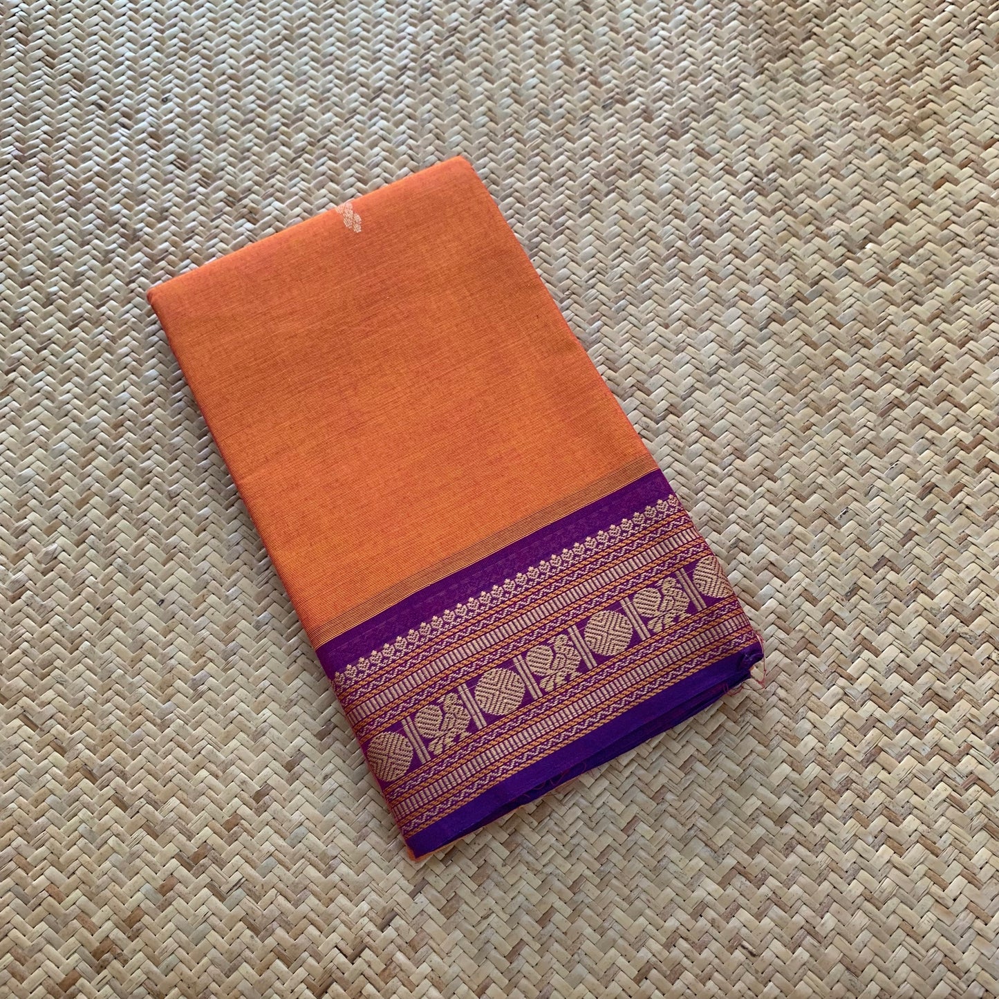 Orange with purple Thread Border, Chettinadu Cotton Saree