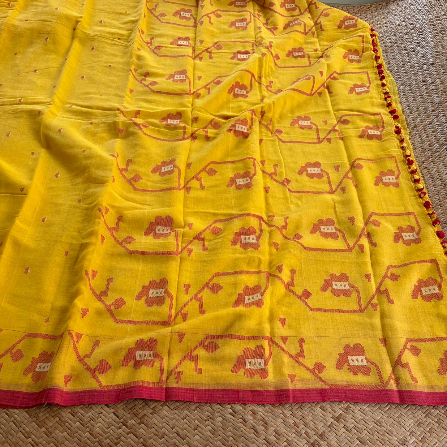 Yellow, Handwoven Jamdani Soft cotton Saree