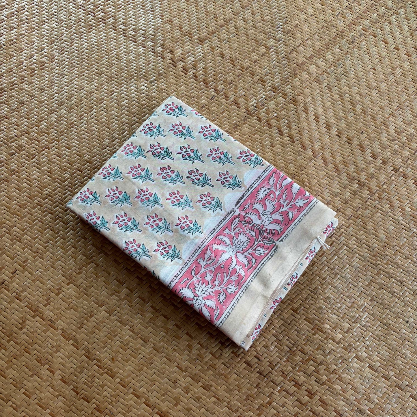 Mul Mul Cotton saree, Hand Block Printed, Sandal