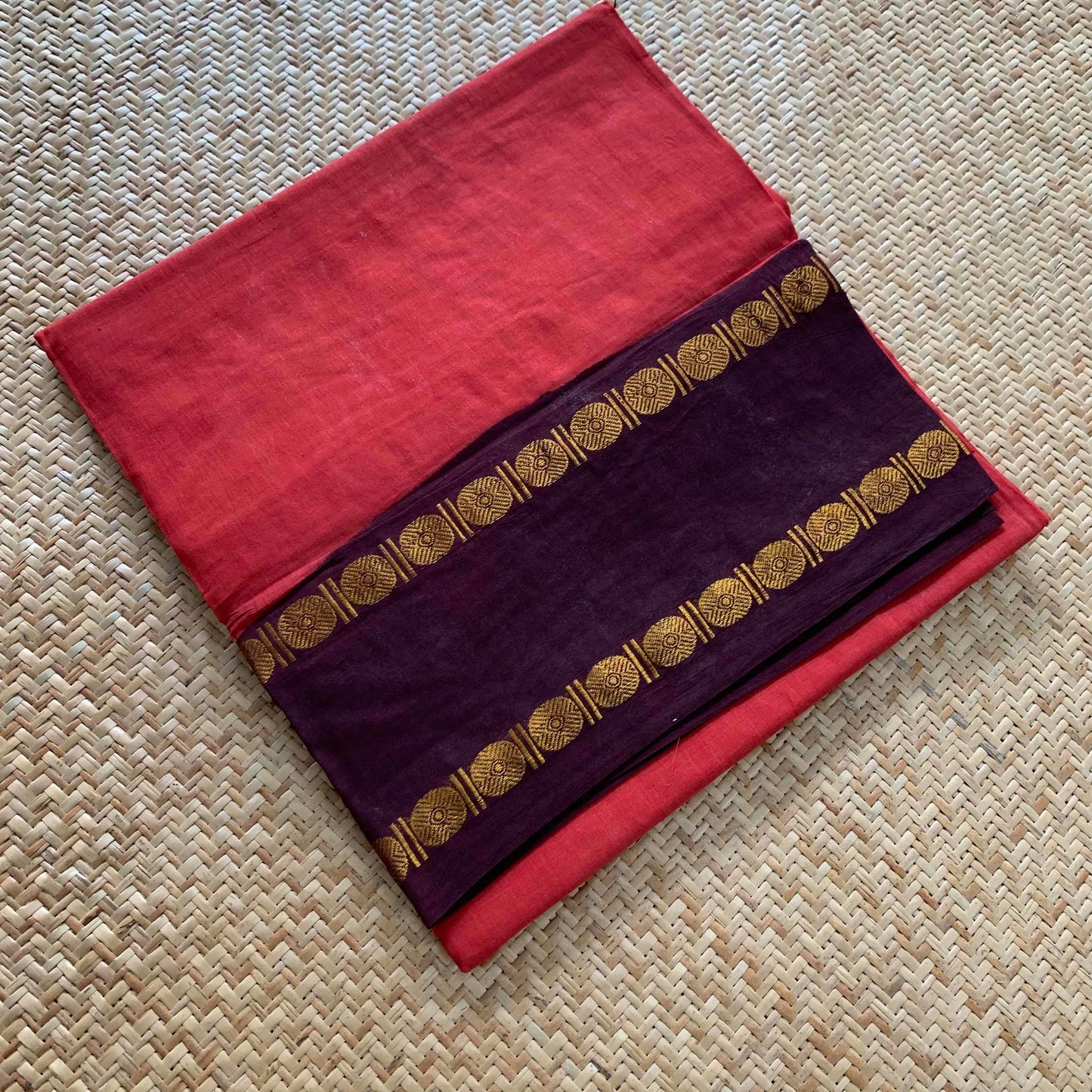 Brown Saree Brown Border, Zari Rudrasham Rettai Pettu Border , Clamp dyed (Kattu sayam).