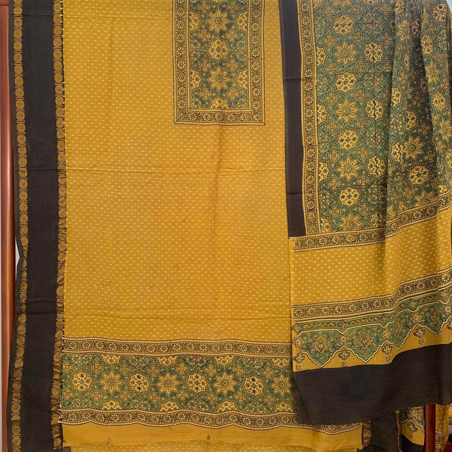Ajrak Sungudi 2 Piece Salwar Suit Material, Mustard