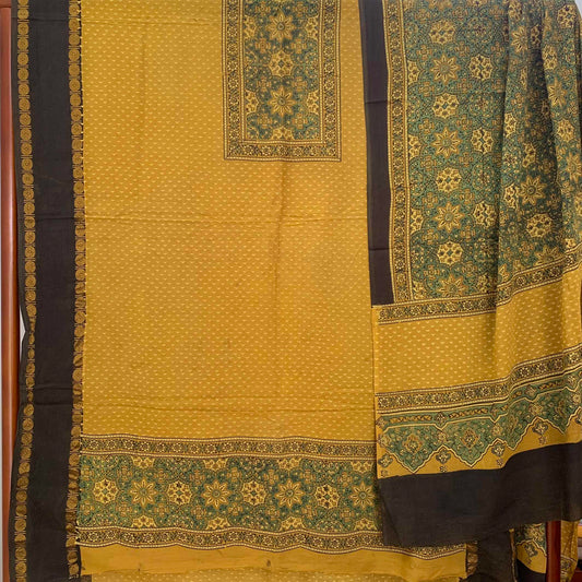 Ajrak Sungudi 2 Piece Salwar Suit Material, Mustard