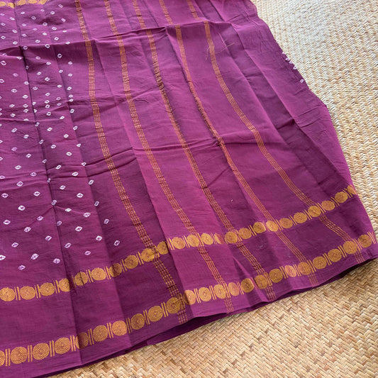 Dusty Purple Saree, Hand knotted Sungudi On a Rudraksham Border Cotton saree, Kaikattu Sungadi