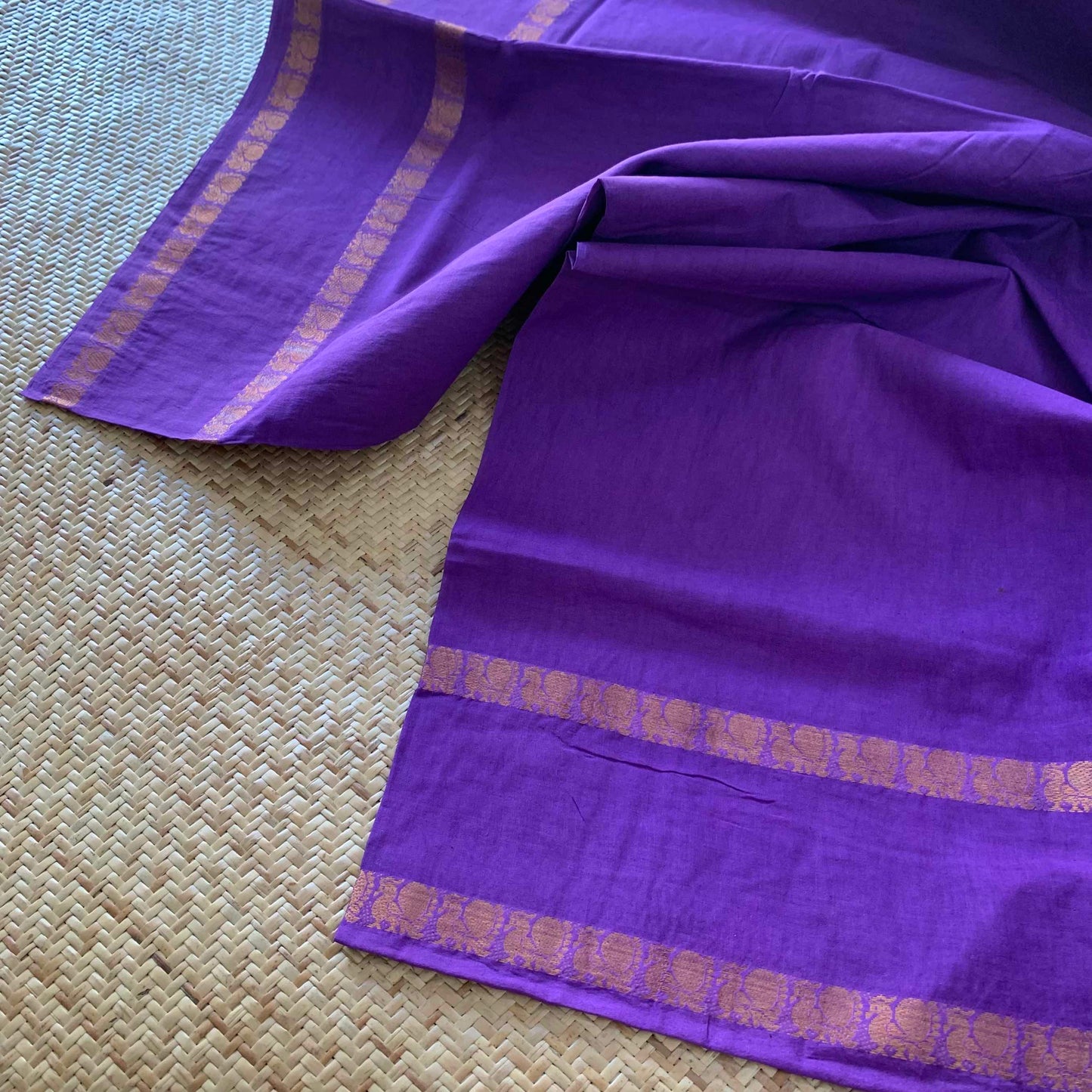 Purple, Zari Annam Rettai Pettu Border , Clamp dyed (Kattu sayam).