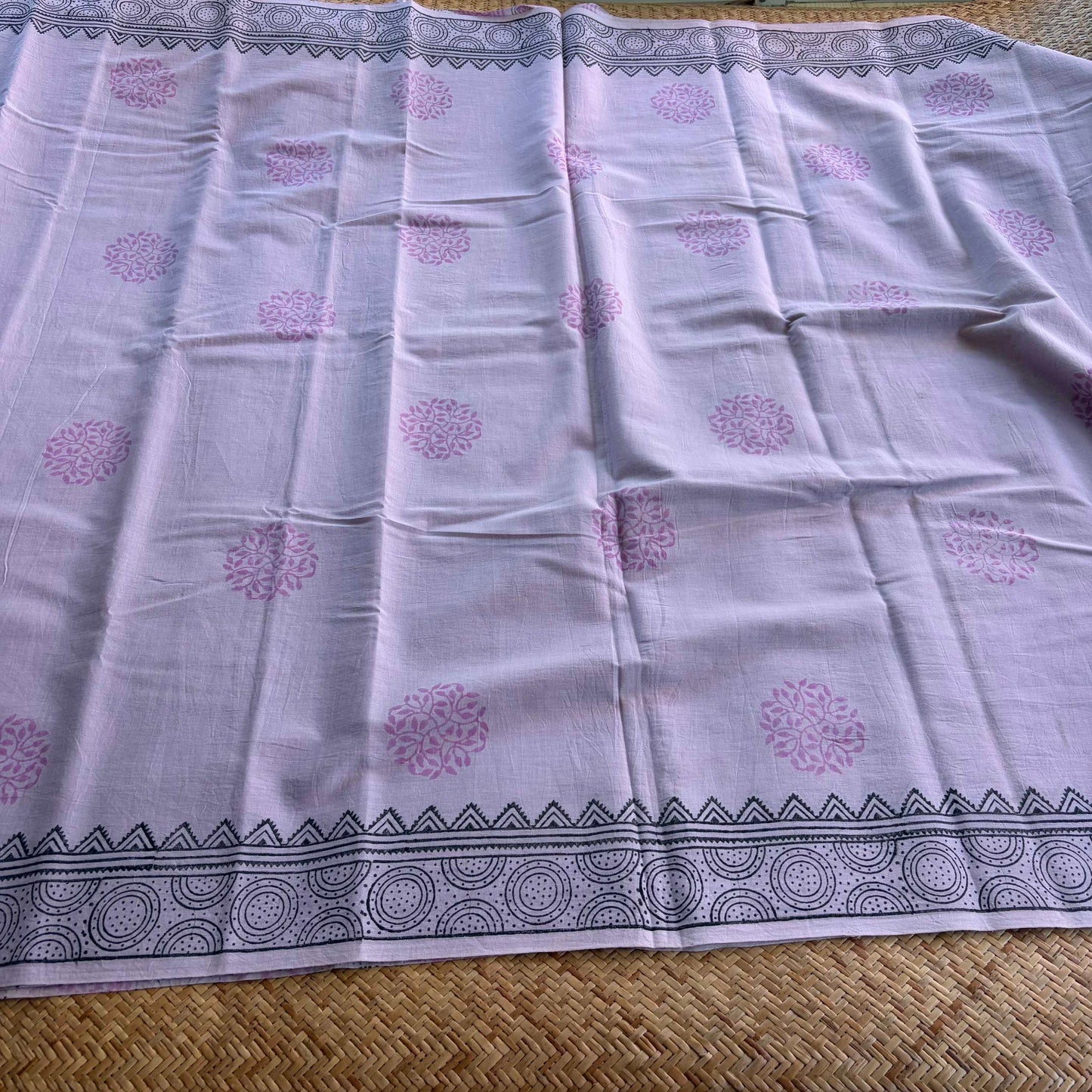 Mul Mul Cotton saree, Hand Block Printed, Lavender