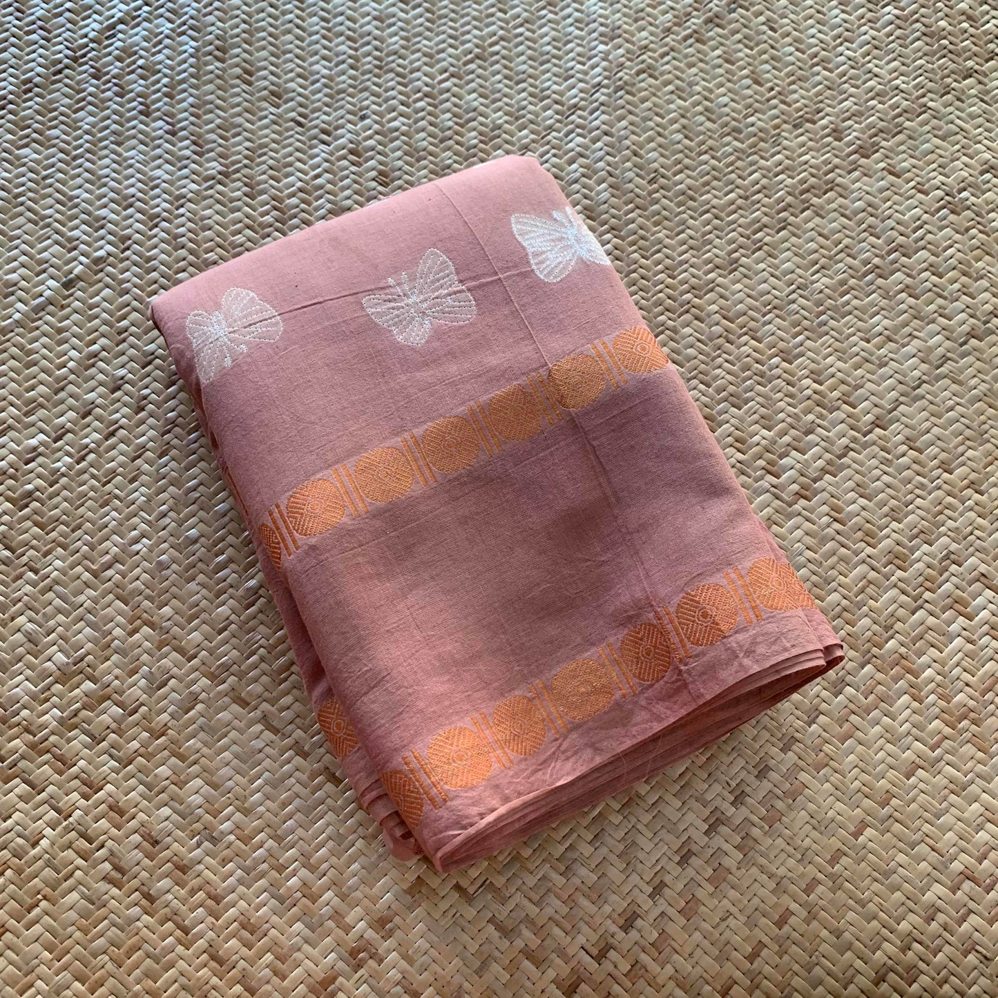 Butterfly - Nude Pink, Hand Crafted Shibori Sungudi Cotton Saree