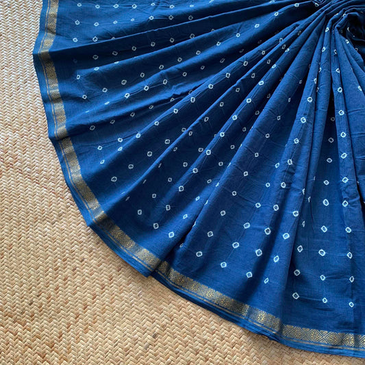 Indigo Natural Saree, Hand knotted Sungudi Cotton saree, Kaikattu Sungadi