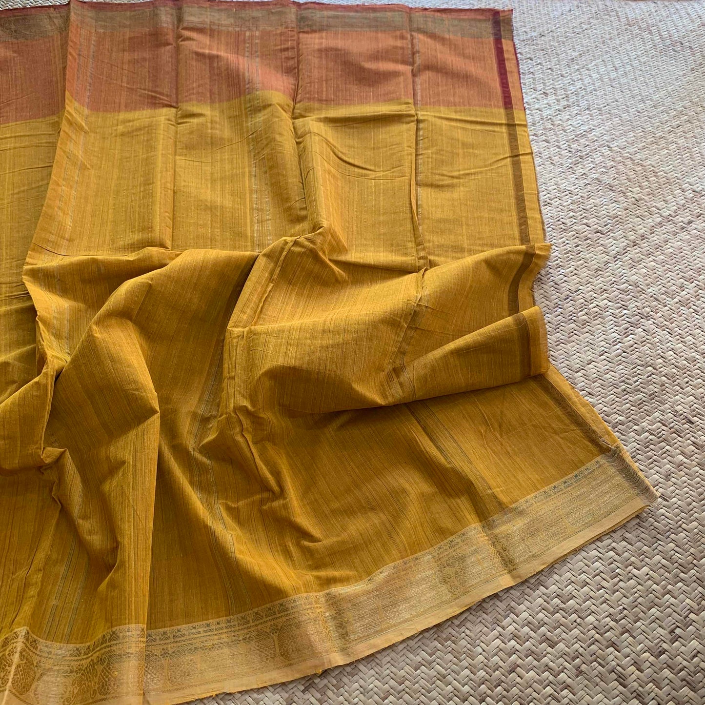 Mustard, Hand Woven Cotton Saree