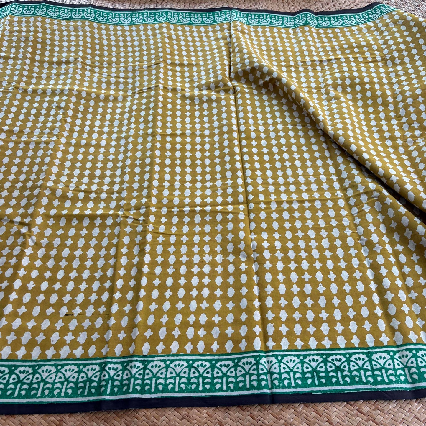 Mul Mul Cotton saree, Hand Block Printed, Mustard