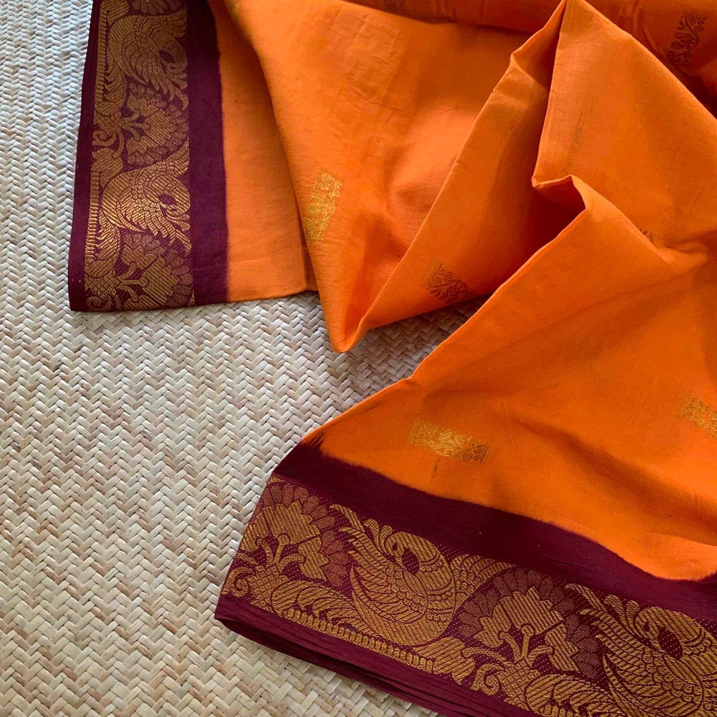 Orange, Madurai Sungadi Saree With Butta