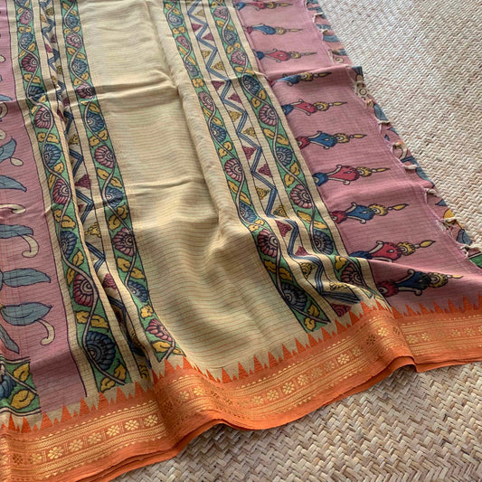 Dusty Pink Kalamkari Hand Painted on Chettinad Cotton saree