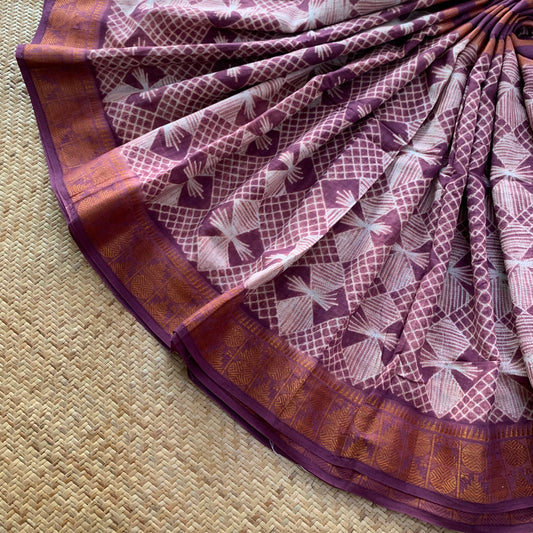 Mauve, Hand Crafted Shibori Sungudi Cotton Saree