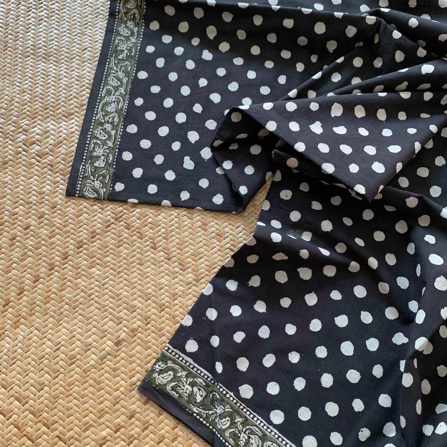 Mul Mul Cotton saree, Hand Block Printed, Black