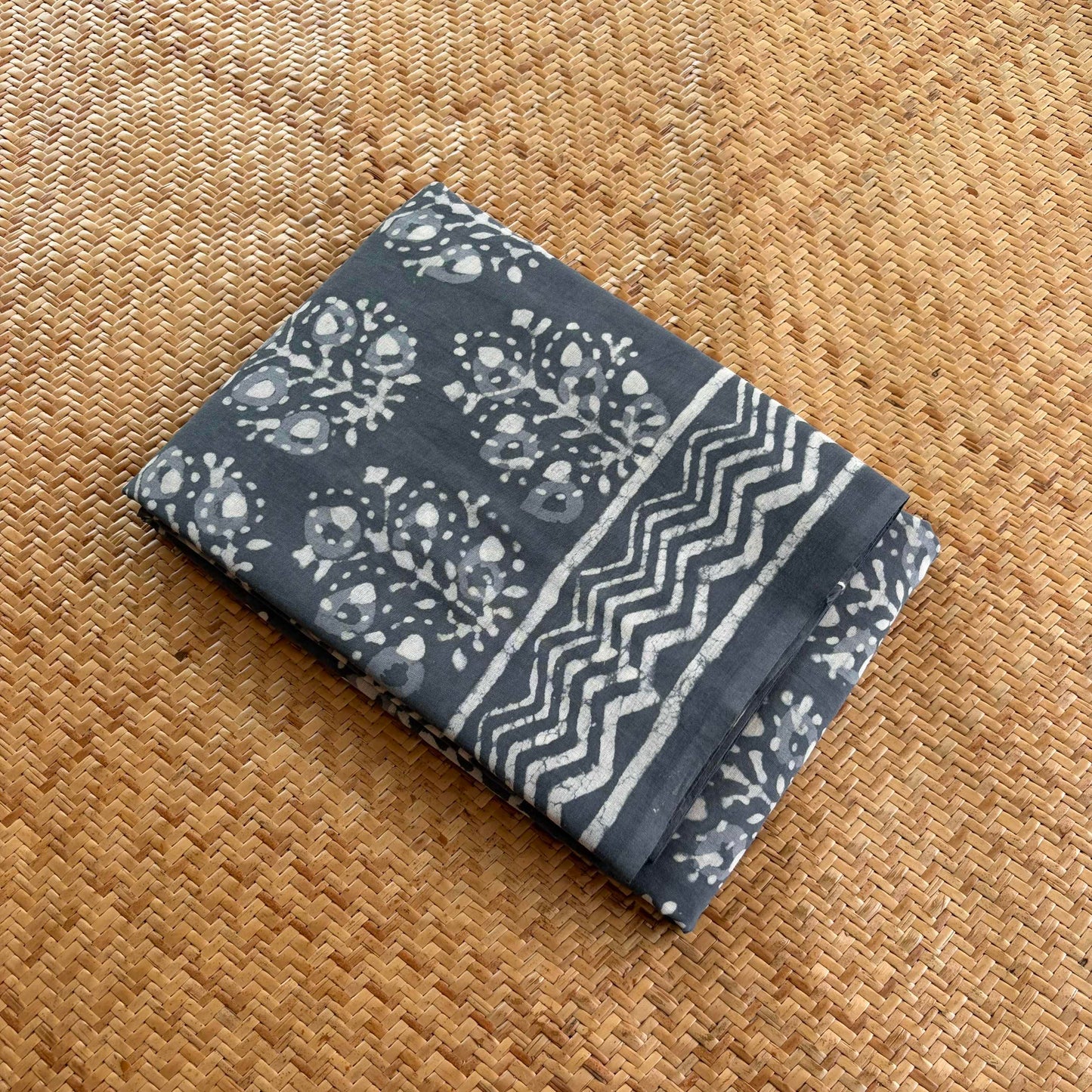 Mul Mul Cotton saree, Hand Block Printed, Grey