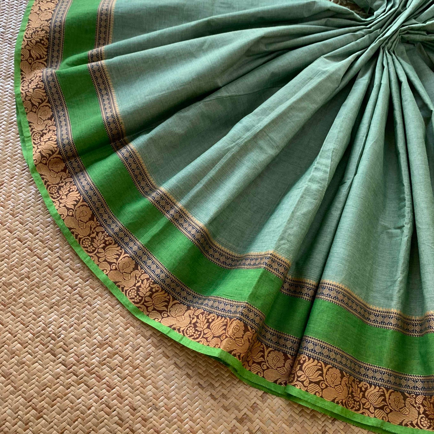 Patch work chettinadu Cotton saree, Green