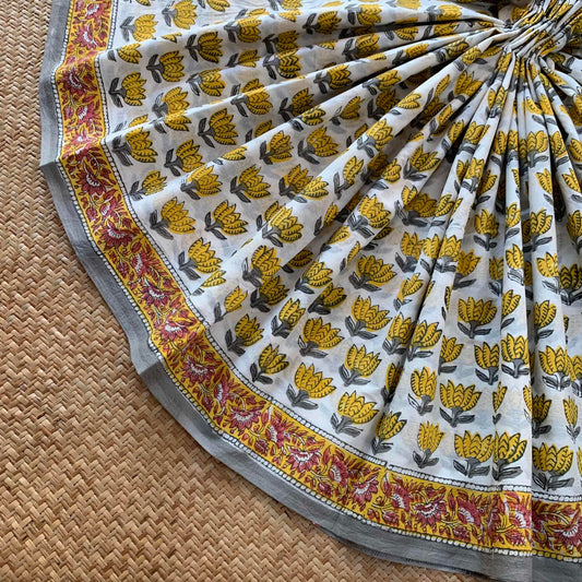 Mul Mul Cotton saree, Bagru Hand Block Printed, Yellow