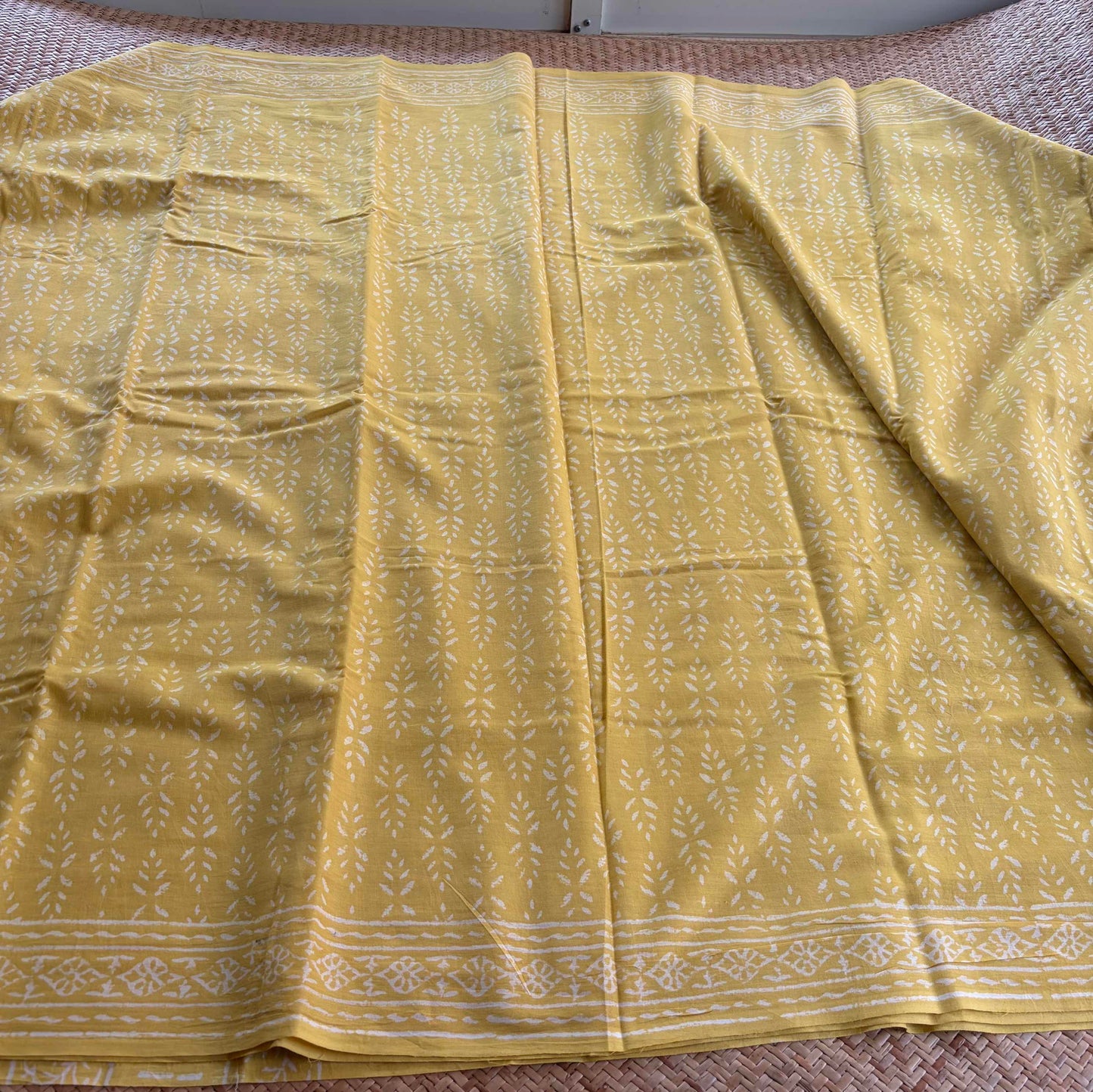 Mul Mul Cotton saree, Hand Block Printed, Yellow