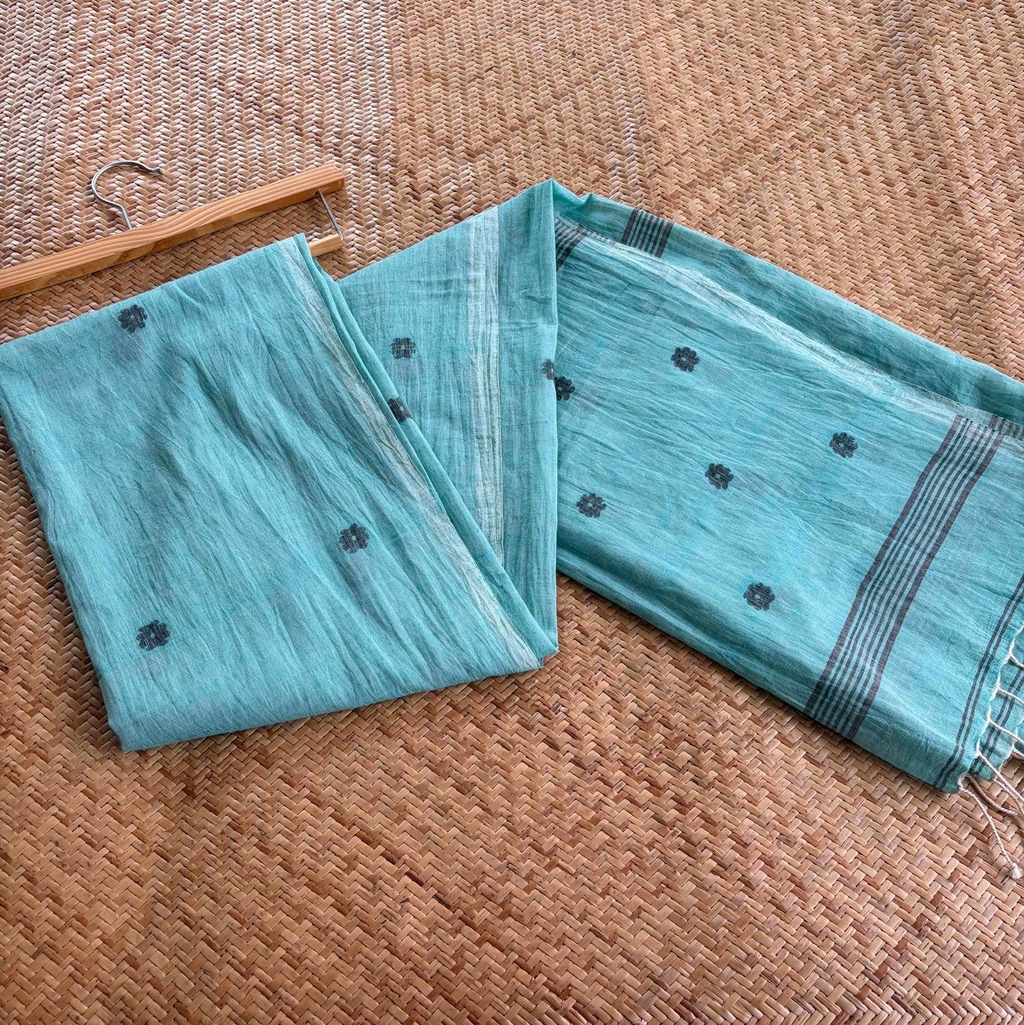 Cyan Blue, Jamdani Cotton Handloom, Dupatta