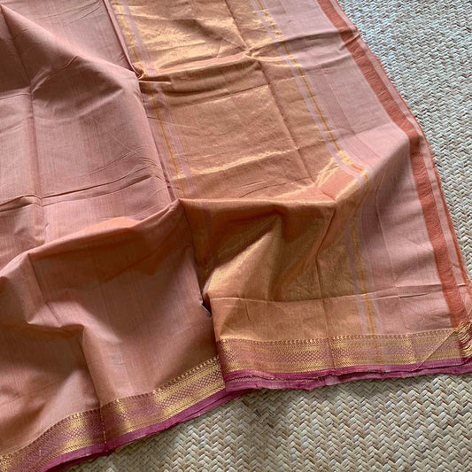 Magalagiri Handwoven Cotton Saree, Light Brown