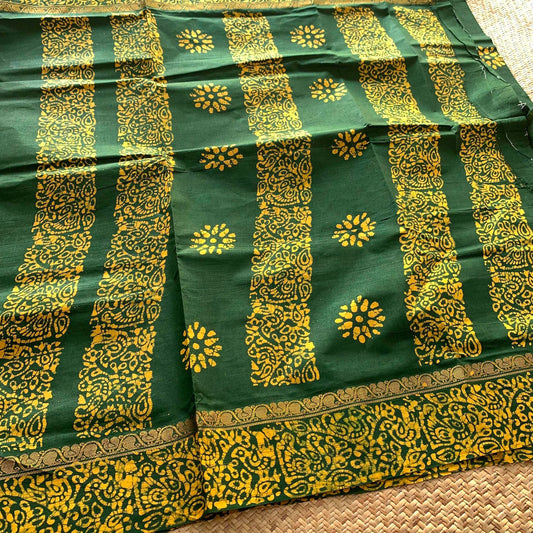 Wax Print Sungudi Saree, Green